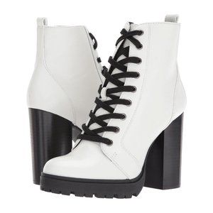 Steve Madden Laurie Heeled Combat Boot White Leath